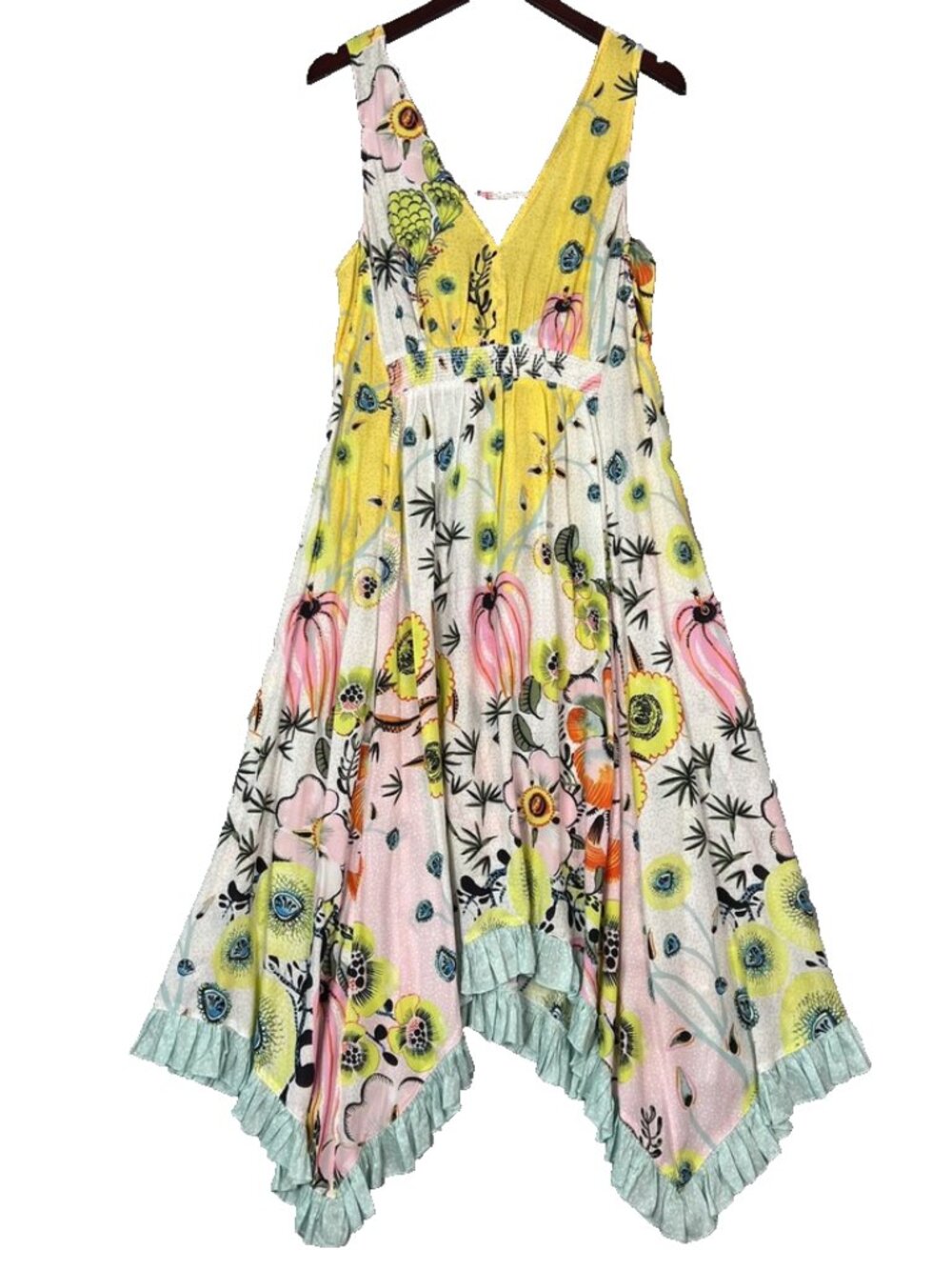 Anthropologie Margaux Summer Dress Size XSP Asymmetrical Ruffle Hem
